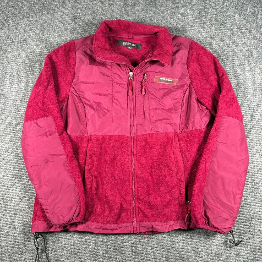 Kenneth Cole Reaction Fleece Jacket Mens S Burgundy Excellent Mixed Media Zip